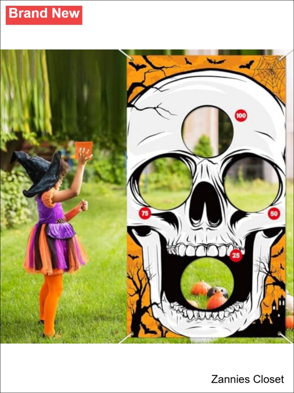 👻 Halloween Skull Bean Bag Toss Game with 4 Bean Bags Polyester